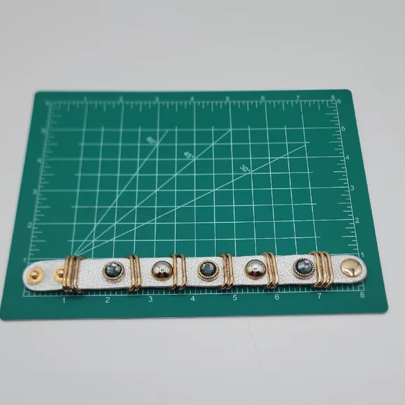 Leather Snap Gold and Silver Bracelet - Picture 4 of 15